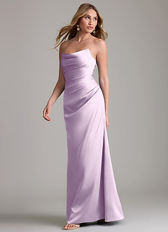 Azazie Lucille Vestidos de damas de honor Vestido de Lila Esmerilada de Satén Elástico de Corte Sirena Convertible con Sin tirantes image3