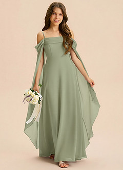 Azazie Moana Junior Linia A Pofałdowany Szyfon Długość podłogi Młodsza druhna Sukienka image3