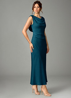 Azazie Kieryn Bridesmaid Dresses Ink Blue Mermaid Pleated Stretch Satin Dress image3