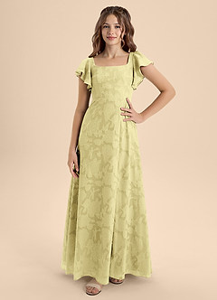 Azazie Bondi Junior Lemon Sorbet A-Line Bow Floral Burnout Dress image4