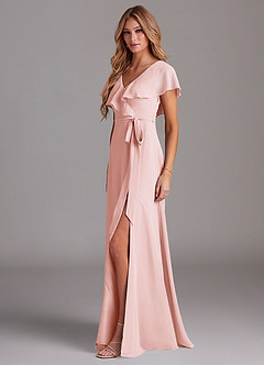 Azazie Lainey Robes de demoiselle d'honneur Robe Trapèze en Mousseline de soie avec poches Rose Pâle image4