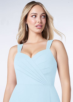 Azazie Nahrin Vestidos de damas de honor Vestido de Azul Cielo de Gasa de Corte en A con Cuello en V Plisado image5