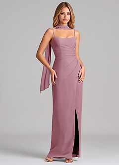 Azazie Calandra Bridesmaid Dresses Vintage Mauve Sheath Pleated Chiffon Dress image1