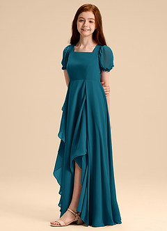 Azazie Priya Junior Abito A-Line in Chiffon Blusa Blu Inchiostro image4