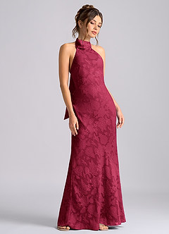 Azazie Velli Bridesmaid Dresses Burgundy Mermaid High Neck Floral Burnout Dress image5