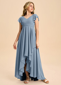 Azazie Caria Junior Dusty Blue A-Line Pleated Chiffon Dress image3