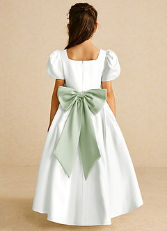 Azazie Zippy Flower Girl Dresses Ivory Dusty Sage A-Line with Sleeves Matte Satin Dress image5