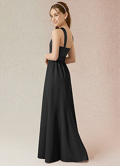 Azazie Jiya Junior Black A-Line Pleated Stretch Satin Dress image3