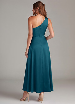 Azazie Brooke Bridesmaid Dresses Ink Blue A-Line One Shoulder Stretch Satin Dress image7