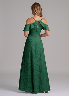 Azazie Dakota Bridesmaid Dresses Dark Green A-Line Off the Shoulder Floral Burnout Dress image2