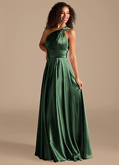 Azazie Charlize Bridesmaid Dresses Eucalyptus A-Line One Shoulder Metallic Satin Dress image5