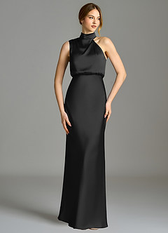 Azazie Brylie Bridesmaid Dresses Black Mermaid Pleated Stretch Satin Dress image5