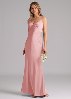 Azazie Suttona Brudtärnklänningar Klä av A-Linje i Stretch Satin Plisserad Puderrosa image4