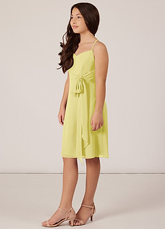 Azazie Doll Junior Lemon Sorbet A-Line Bow Chiffon Dress image3