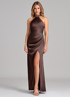 Azazie Karlotta Suknie dla druhen Osłona Pofałdowany Satyna elastyczna Do ziemi Sukienka image1