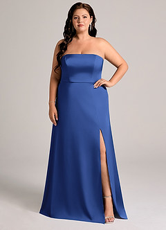 Azazie Wren Bridesmaid Dresses Royal Blue A-Line Strapless Stretch Satin Convertible Dress image6