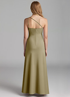 Azazie Mika Junior Robe Trapèze en Satin extensible Plissée Vert Mousse image2