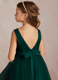 Azazie Marlee Robe Demoiselle D'honneur Fillette Robe Trapèze en Mat Satiné Plissée Vert Pin image5