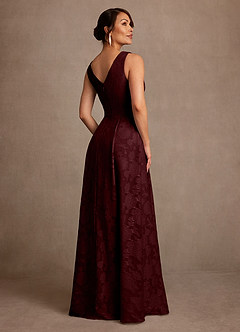 Azazie Luanne Mother of the Bride Dresses Cabernet A-Line Pleated Floral Burnout Dress image3