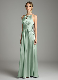 Azazie Bonnie Vestidos de damas de honor Vestido de Agave de Satén Elástico de Corte en A con Plisado image1