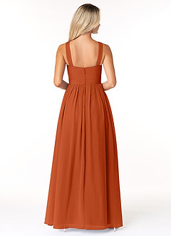 Azazie Elvira Robes de demoiselle d'honneur Robe Trapèze en Mousseline de soie Plissée Orange Brûlée image2