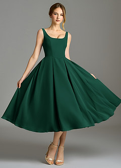 Azazie Amalie 신부 들러리 드레스 A라인 주름진 쉬폰 티 길이 드레스 image5