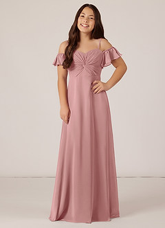Azazie Juna Junior Dusty Rose A-Line Off the Shoulder Chiffon Dress image1