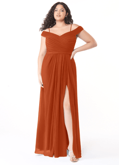 Azazie Audrianna Brautjungfernkleider Wandelbar A-Linie Schulterfrei gerafft Chiffon Kleid Gebranntes Orange image7