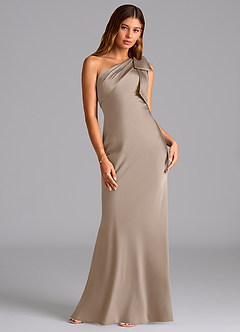 Azazie Yuanna Bridesmaid Dresses Taupe Mermaid One Shoulder Stretch Satin Dress image3