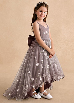 Azazie Celia Flower Girl Dresses Espresso A-Line Spaghetti Strap Tulle Dress image3