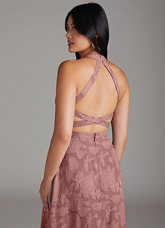 Azazie Clarice Bridesmaid Dresses Dusty Rose A-Line Side Slit Floral Burnout Dress image6