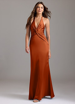 Azazie Valerie Bridesmaid Dresses Burnt Orange Mermaid Pleated Stretch Satin Dress image3