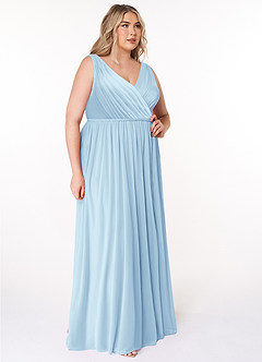 Azazie Tanicia Vestidos de damas de honor Vestido de Azul Cielo de Malla de Corte en A con Cuello de pico plisado image8