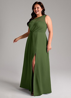 Azazie Phaedra Bridesmaid Dresses Olive A-Line One Shoulder Chiffon Dress image14