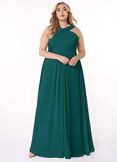 Azazie Kaleigh Bridesmaid Dresses Peacock A-Line Pleated Chiffon Dress image7
