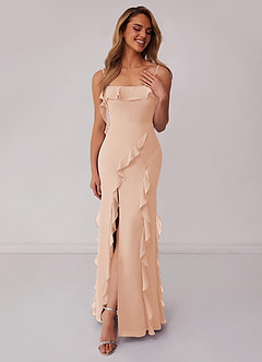 Barbie ♥ Azazie Bridesmaid Dresses English Rose Sheath Bow Chiffon Dress image3