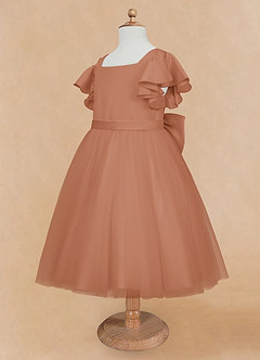 Azazie Kaeya Robe Demoiselle D'honneur Fillette Robe Trapèze en Tulle Arc Bronze image7