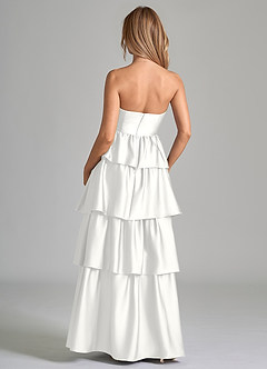 Azazie Faye Bridesmaid Dresses White A-Line Ruched Stretch Satin Dress image7