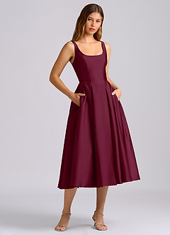 Azazie Amalie Bridesmaid Dresses Mulberry A-Line Pleated Stretch Satin Dress image3