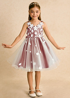 Azazie Junebug vestidos de niña de las flores Vestido de Marfil Terracotta de Tul de Princesa con Encaje image3
