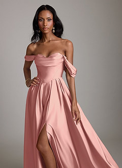 Azazie Loisa Abiti da Damigella Abito A-Line in Raso Elasticizzato a Spalla Scoperta Rosetta image5