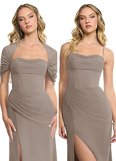 Azazie Zia Bridesmaid Dresses Taupe Sheath Side Slit Chiffon Convertible Dress image8