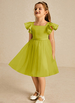 Azazie Kaeya Flower Girl Dresses Lemongrass A-Line Bow Tulle Dress image4
