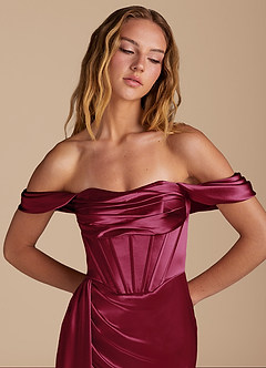 Azazie Amyra Bridesmaid Dresses Burgundy Mermaid Sweetheart Neckline Metallic Satin Convertible Dress image7