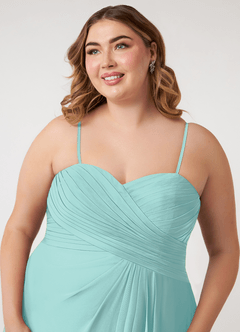 Azazie Arabella Allure Bridesmaid Dresses Aqua A-Line Sweetheart Neckline Chiffon Convertible Dress image19