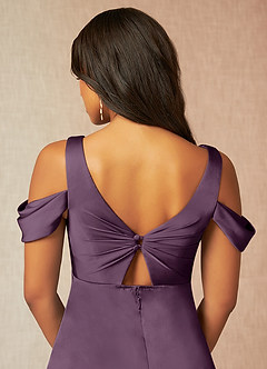Azazie Rhea Maternity Bridesmaid Dresses A-Line Off-The-Shouler Pleated Stretch Satin Floor-Length Dress image7