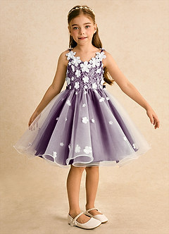 Azazie Junebug vestidos de niña de las flores Vestido de Marfil Uva de Tul de Princesa con Encaje image6