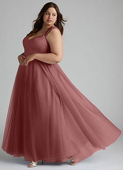Azazie Luxi Bridesmaid Dresses Desert Rose A-Line Pleated Tulle Dress image9