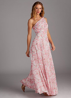 Azazie Charlize Brautjungfernkleider A-Linie One-Shoulder Chiffon Kleid Abstraktes Aquarell Mit Blumen image2