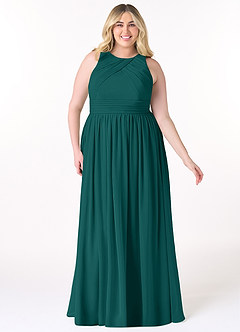 Azazie Harper Bridesmaid Dresses Peacock A-Line Pleated Chiffon Dress image6